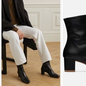 Zara Leather Ankle Boots Sock Style Slim Fitted Booties Short Chunky Block Heel